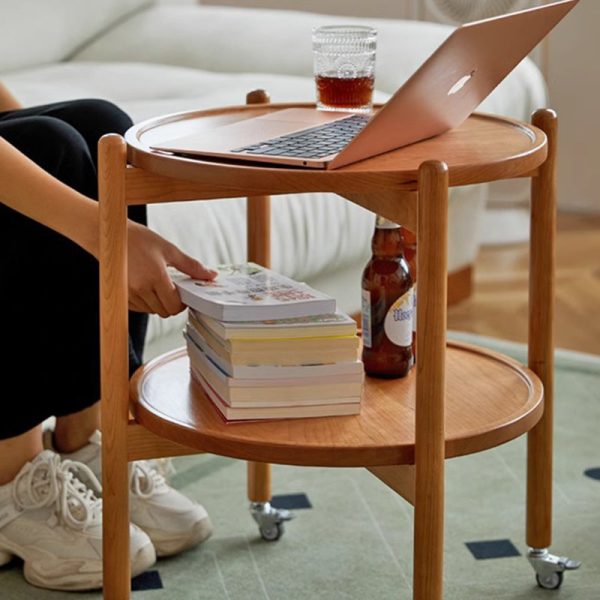 Contemporary Nordic Round Wood End Table 2-Tier For Living Room - Image 10