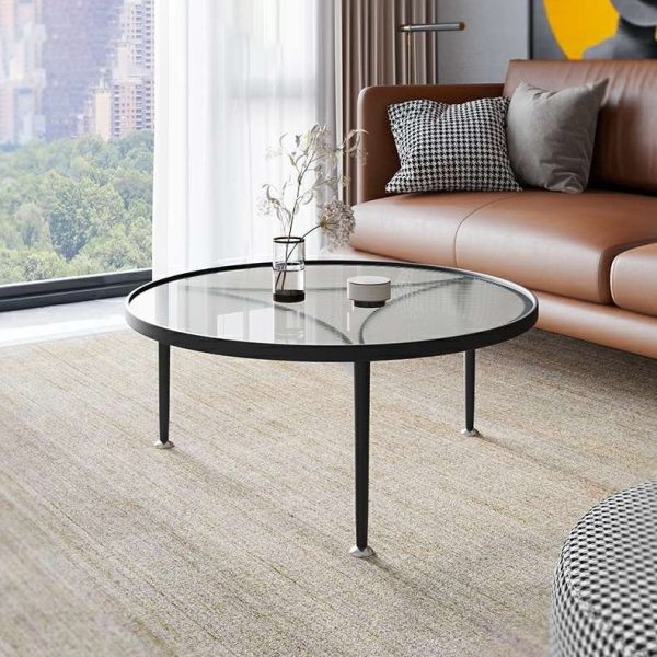 Contemporary Nordic Round Iron Glass Coffee Table 1-Tier For Living Room