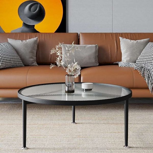 Contemporary Nordic Round Iron Glass Coffee Table 1-Tier For Living Room - Image 2