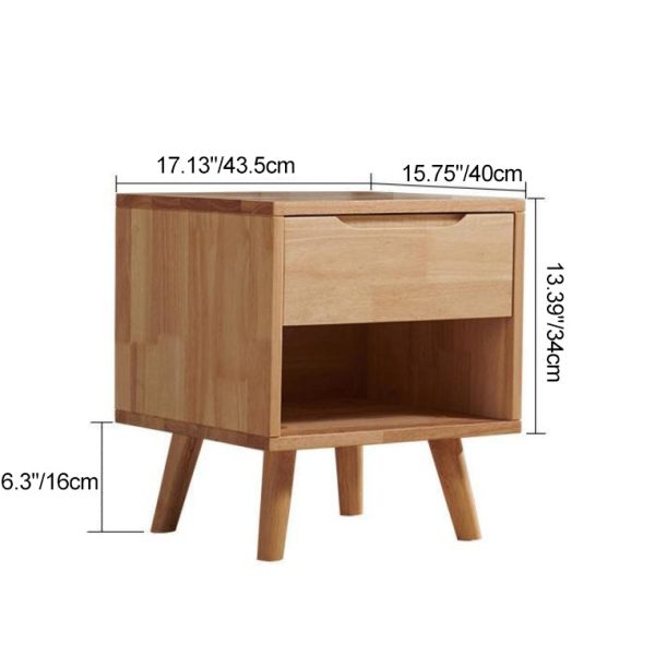 Contemporary Nordic Rectangular Wood Nightstand 1/2-Drawer For Bedroom - Image 4