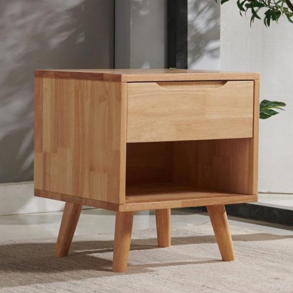 Contemporary Nordic Rectangular Wood Nightstand 1/2-Drawer For Bedroom - Image 17