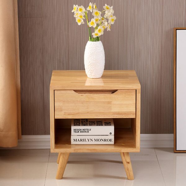 Contemporary Nordic Rectangular Wood Nightstand 1/2-Drawer For Bedroom - Image 12