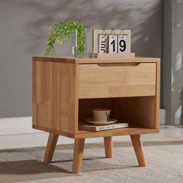 Contemporary Nordic Rectangular Wood Nightstand 1/2-Drawer For Bedroom - Image 14