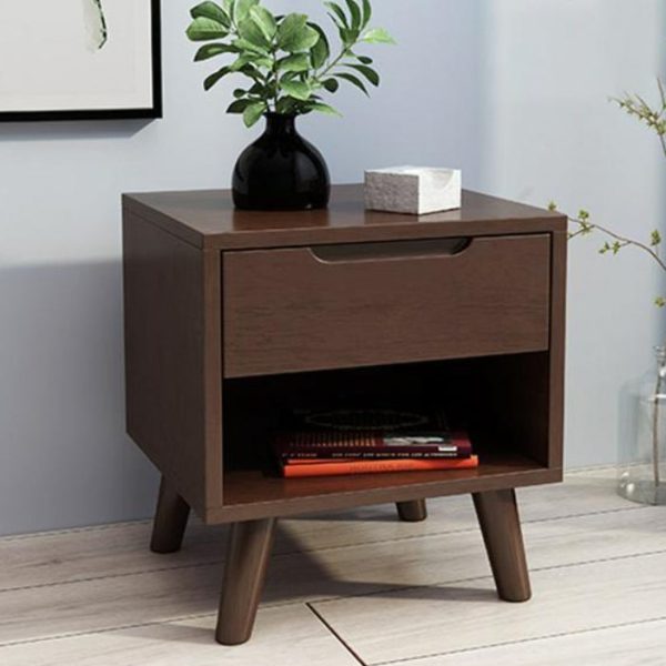 Contemporary Nordic Rectangular Wood Nightstand 1/2-Drawer For Bedroom - Image 15