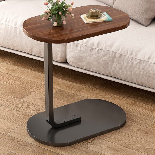 Modern Minimalist Oval Iron Wood End Table 1-Tier For Living Room