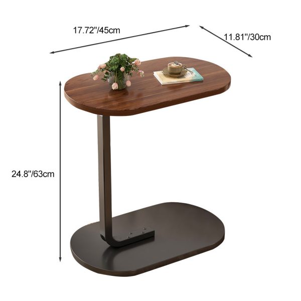 Modern Minimalist Oval Iron Wood End Table 1-Tier For Living Room - Image 4