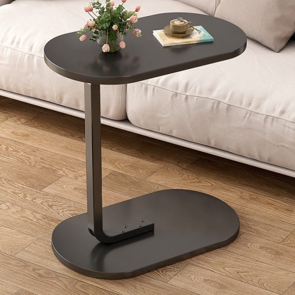 Modern Minimalist Oval Iron Wood End Table 1-Tier For Living Room - Image 2