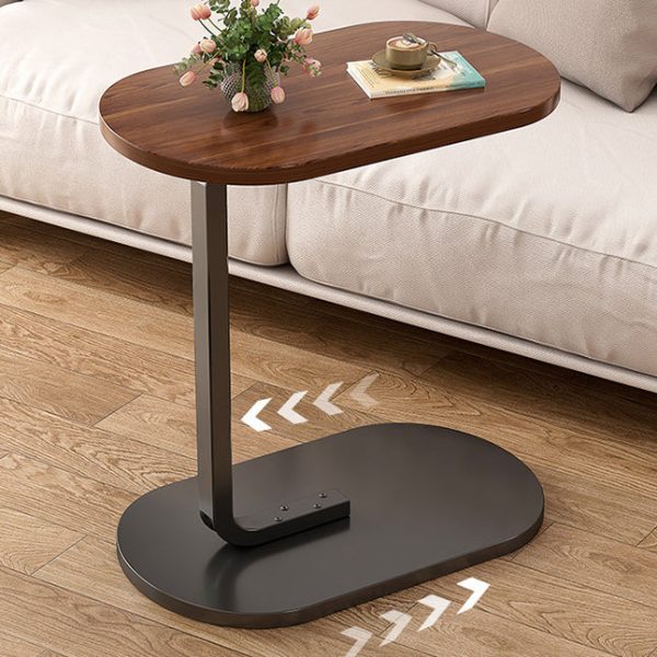 Modern Minimalist Oval Iron Wood End Table 1-Tier For Living Room - Image 6