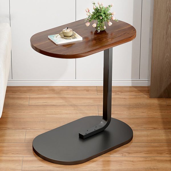 Modern Minimalist Oval Iron Wood End Table 1-Tier For Living Room - Image 8
