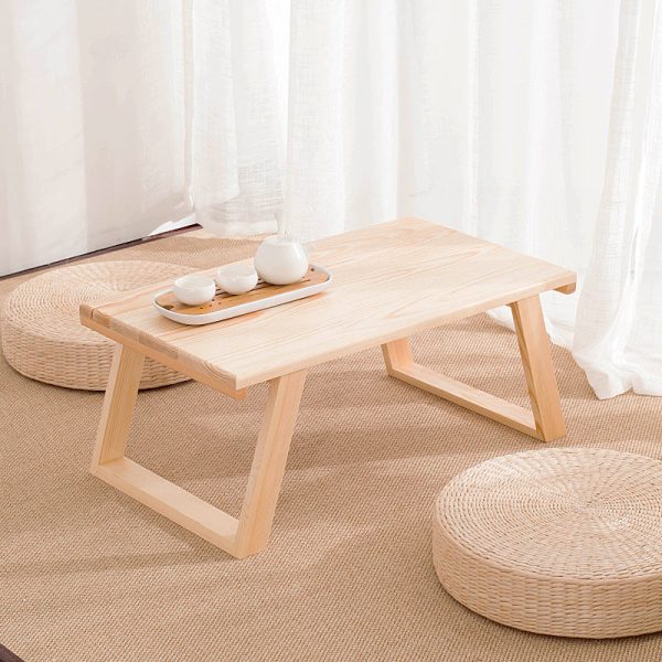 Traditional Japanese Rectangular Wood Coffee Table 1-Tier For Living Room - Image 7