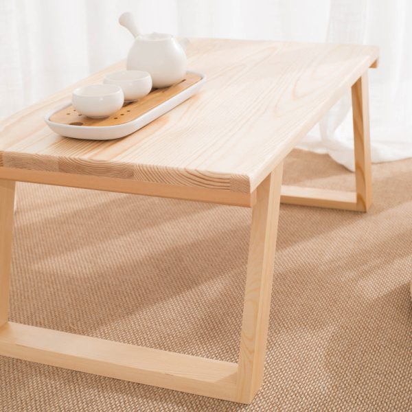 Traditional Japanese Rectangular Wood Coffee Table 1-Tier For Living Room - Image 9