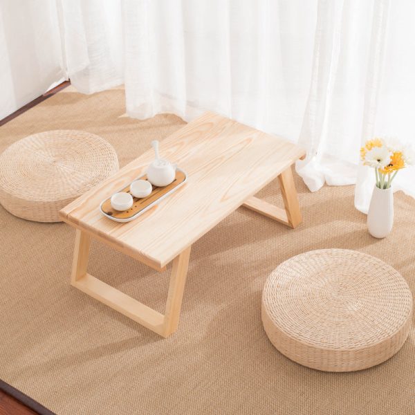 Traditional Japanese Rectangular Wood Coffee Table 1-Tier For Living Room - Image 3
