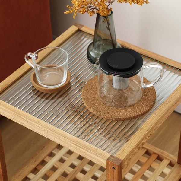 Traditional Japanese Square Wood Glass End Table 2-Tier For Living Room - Image 6