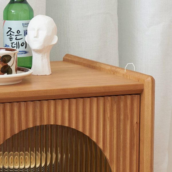Traditional Japanese Rectangular Wood Glass End Table 1-Drawer For Living Room - Image 6