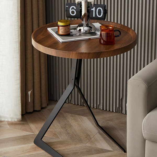 Contemporary Nordic Square Round Wood Iron End Table 1-Tier For Living Room - Image 3