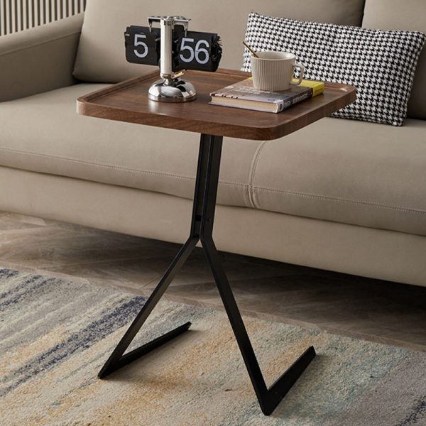 Contemporary Nordic Square Round Wood Iron End Table 1-Tier For Living Room - Image 10