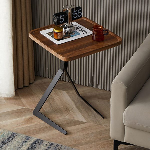Contemporary Nordic Square Round Wood Iron End Table 1-Tier For Living Room - Image 2