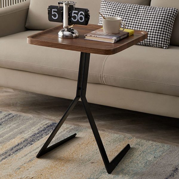 Contemporary Nordic Square Round Wood Iron End Table 1-Tier For Living Room - Image 9
