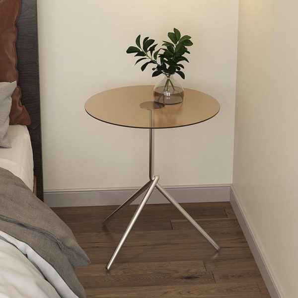 Contemporary Scandinavian Round Iron Acrylic End Table 1-Tier For Living Room