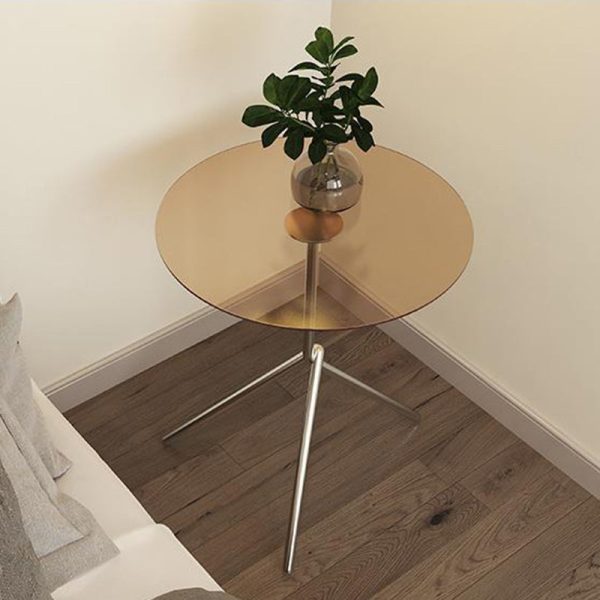Contemporary Scandinavian Round Iron Acrylic End Table 1-Tier For Living Room - Image 2