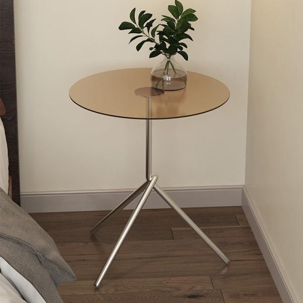 Contemporary Scandinavian Round Iron Acrylic End Table 1-Tier For Living Room - Image 3