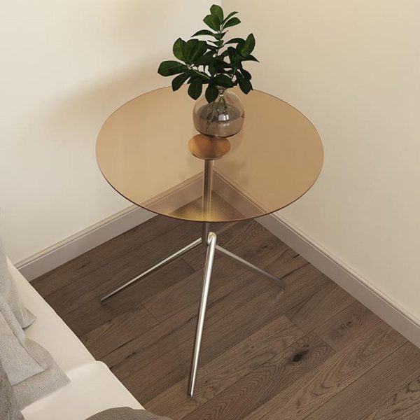 Contemporary Scandinavian Round Iron Acrylic End Table 1-Tier For Living Room - Image 6