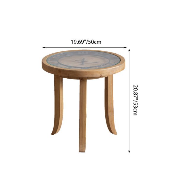 Traditional Rustic Round Wood Iron Glass Coffee Table 1-Tier For Living Room - Image 4