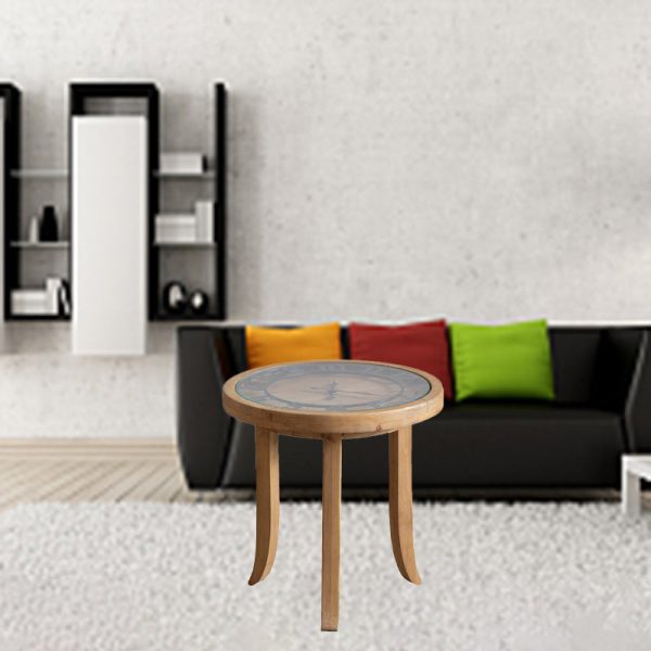 Traditional Rustic Round Wood Iron Glass Coffee Table 1-Tier For Living Room - Image 11