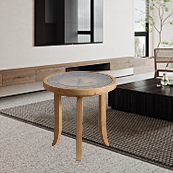 Traditional Rustic Round Wood Iron Glass Coffee Table 1-Tier For Living Room - Image 10