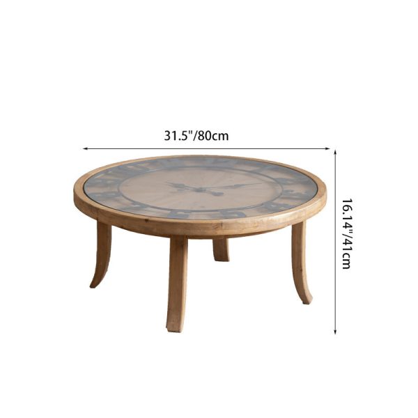 Traditional Rustic Round Wood Iron Glass Coffee Table 1-Tier For Living Room - Image 5