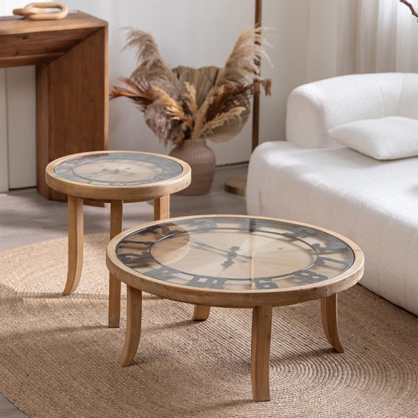 Traditional Rustic Round Wood Iron Glass Coffee Table 1-Tier For Living Room - Image 3