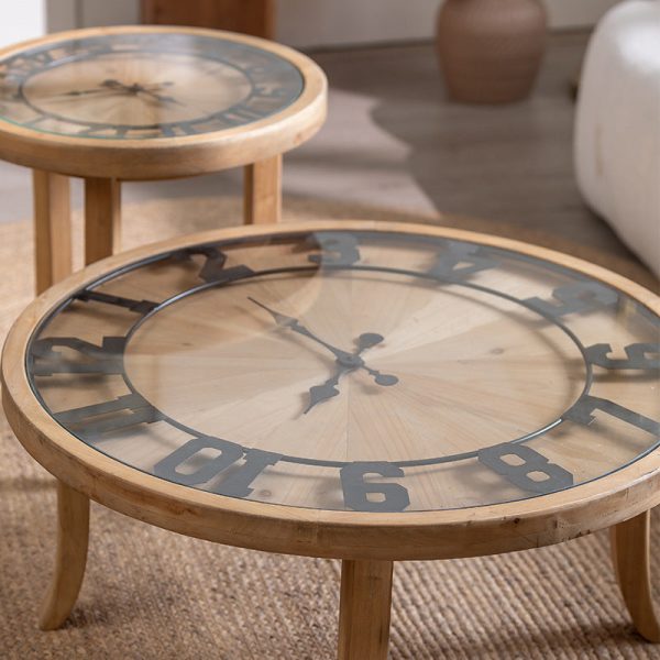 Traditional Rustic Round Wood Iron Glass Coffee Table 1-Tier For Living Room - Image 2