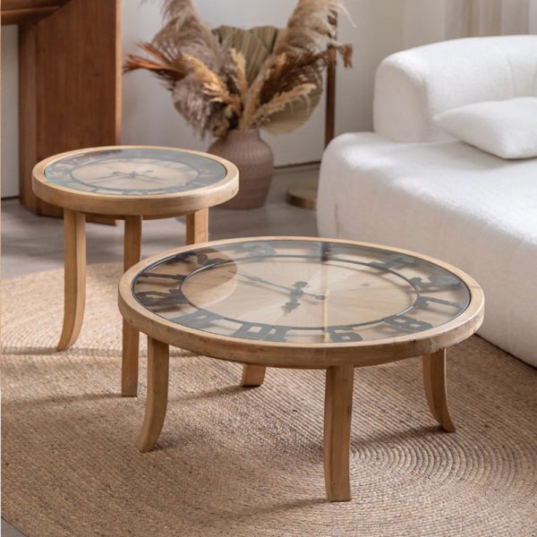 Traditional Rustic Round Wood Iron Glass Coffee Table 1-Tier For Living Room - Image 13