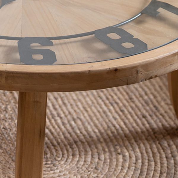 Traditional Rustic Round Wood Iron Glass Coffee Table 1-Tier For Living Room - Image 7