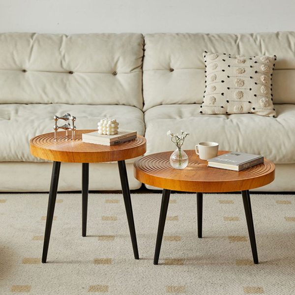 Contemporary Retro Round Density Board Wood Coffee Table 1-Tier For Living Room - Image 23