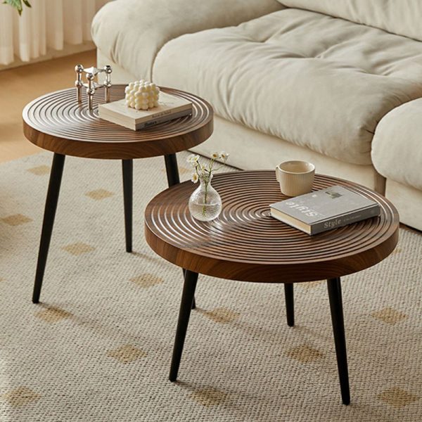 Contemporary Retro Round Density Board Wood Coffee Table 1-Tier For Living Room - Image 3