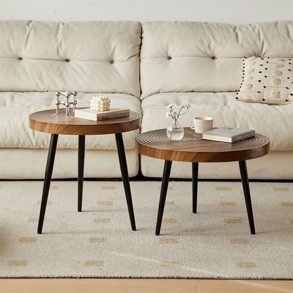 Contemporary Retro Round Density Board Wood Coffee Table 1-Tier For Living Room - Image 15