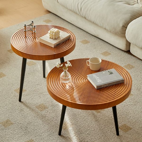 Contemporary Retro Round Density Board Wood Coffee Table 1-Tier For Living Room - Image 21