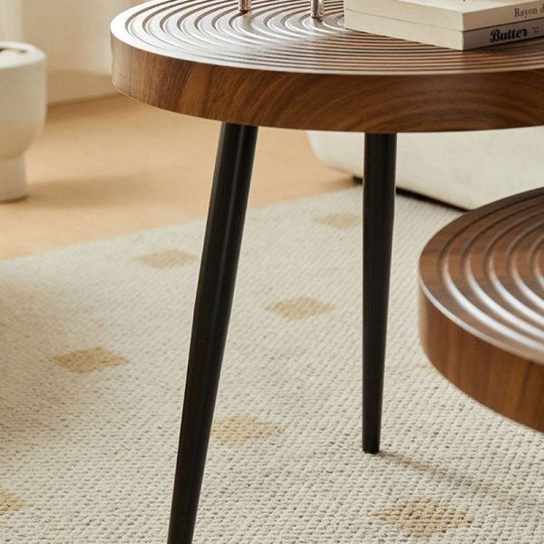 Contemporary Retro Round Density Board Wood Coffee Table 1-Tier For Living Room - Image 14