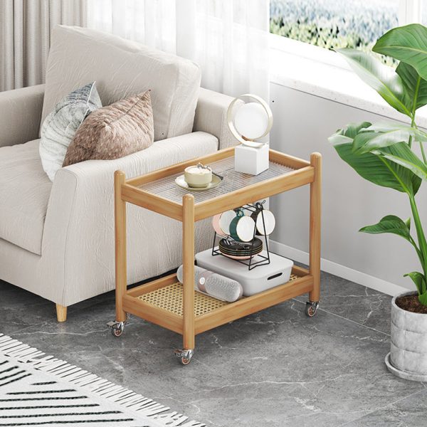 Modern Minimalist Rectangular Tabletop Acrylic Bamboo End Table 2-Tier For Living Room - Image 18