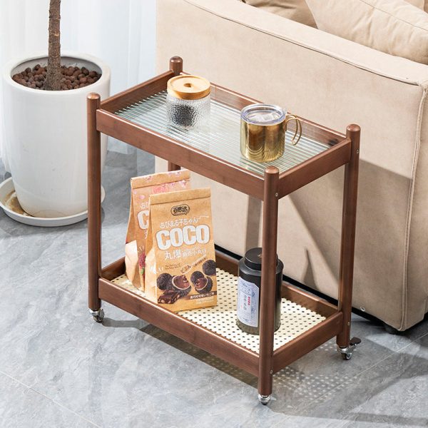 Modern Minimalist Rectangular Tabletop Acrylic Bamboo End Table 2-Tier For Living Room - Image 12
