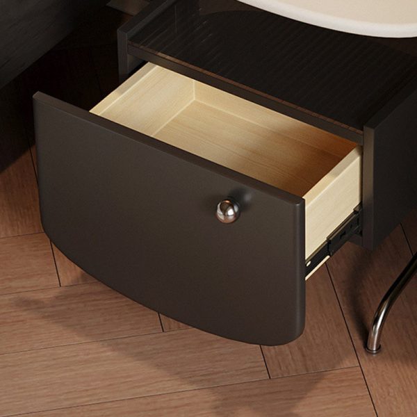 Modern Minimalist Oval Solid Wood Board Tabletop Glass Stainless Steel Nightstand 1-Drawer For Bedroom - Image 5