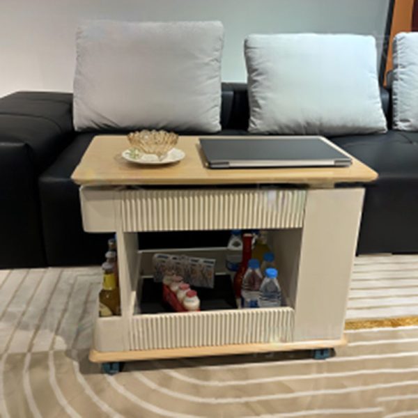 Modern Minimalist Rectangular Solid Wood Board Removable Coffee Table 2-Storage For Living Room - Image 3