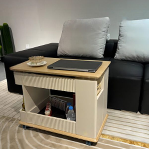 Modern Minimalist Rectangular Solid Wood Board Removable Coffee Table 2-Storage For Living Room - Image 2
