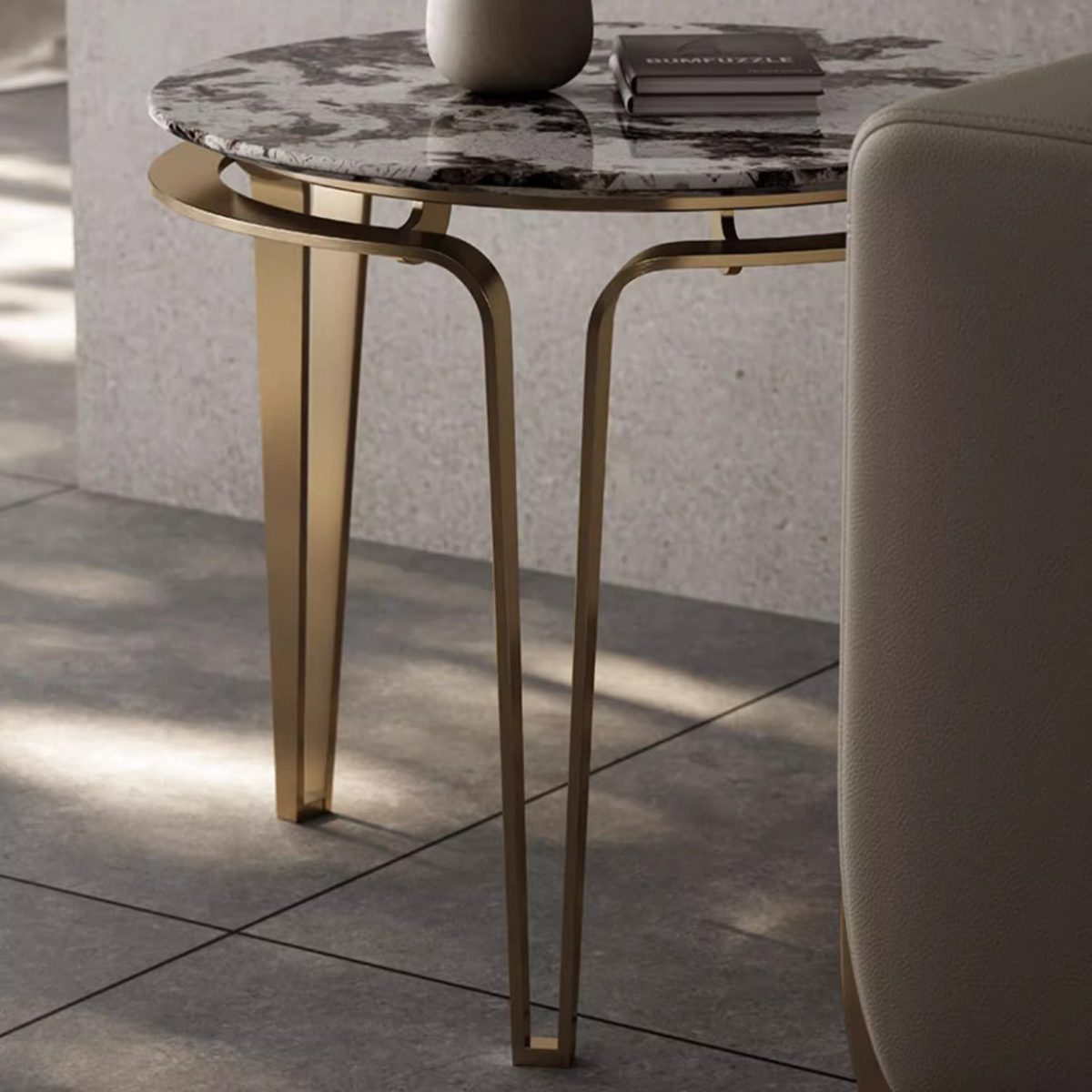 Contemporary Luxury Round Marble Top Stainless Steel Coffee Table For Living Room - Image 5