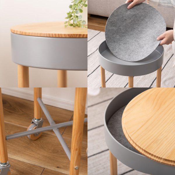 Modern Minimalist Removable Round Wood Iron End Table 1-Storage For Living Room - Image 7