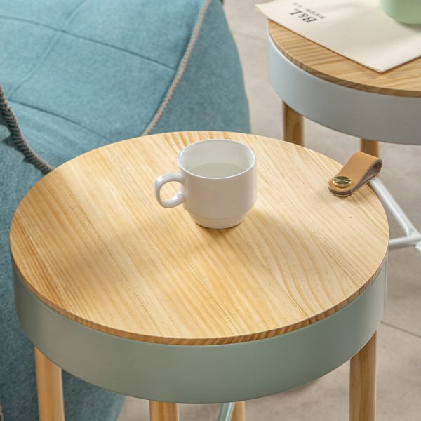 Modern Minimalist Removable Round Wood Iron End Table 1-Storage For Living Room - Image 5