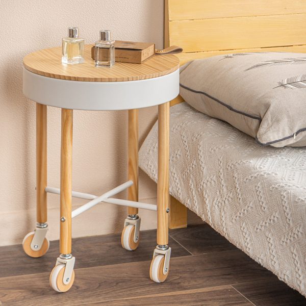 Modern Minimalist Removable Round Wood Iron End Table 1-Storage For Living Room - Image 2