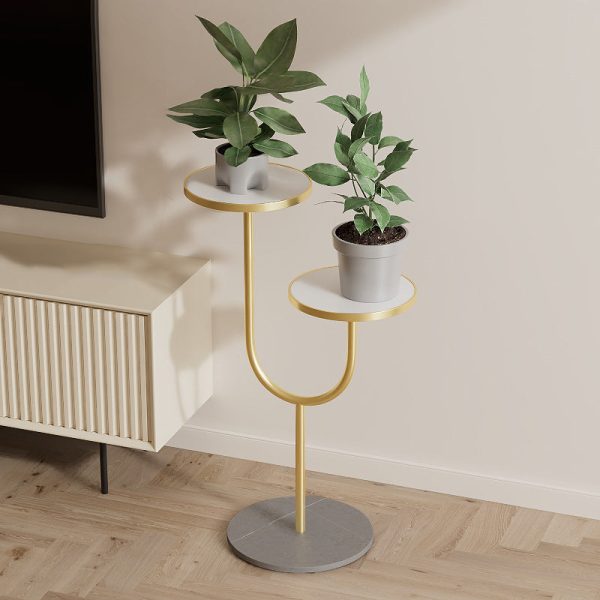 Contemporary Creative Round PP Top Rock Slab Iron End Table 2-Tier For Living Room - Image 12