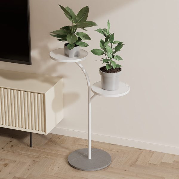 Contemporary Creative Round PP Top Rock Slab Iron End Table 2-Tier For Living Room - Image 15
